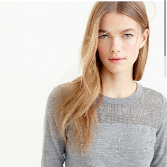 J. Crew Gray Glen Plaid Yoke Jeweled Sweater Wool Large - Picture 11 of 11